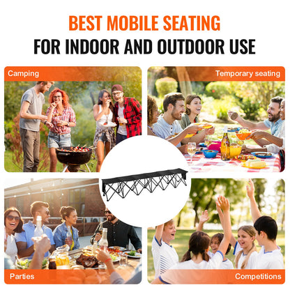 Portable Folding Bench, 6 Seat Foldable Soccer Bench with Side Pockets and Carrying Bag, Lightweight 600D Oxford Fabric Sideline Seating, for Football, Baseball, Camping, Outdoor Events, Black