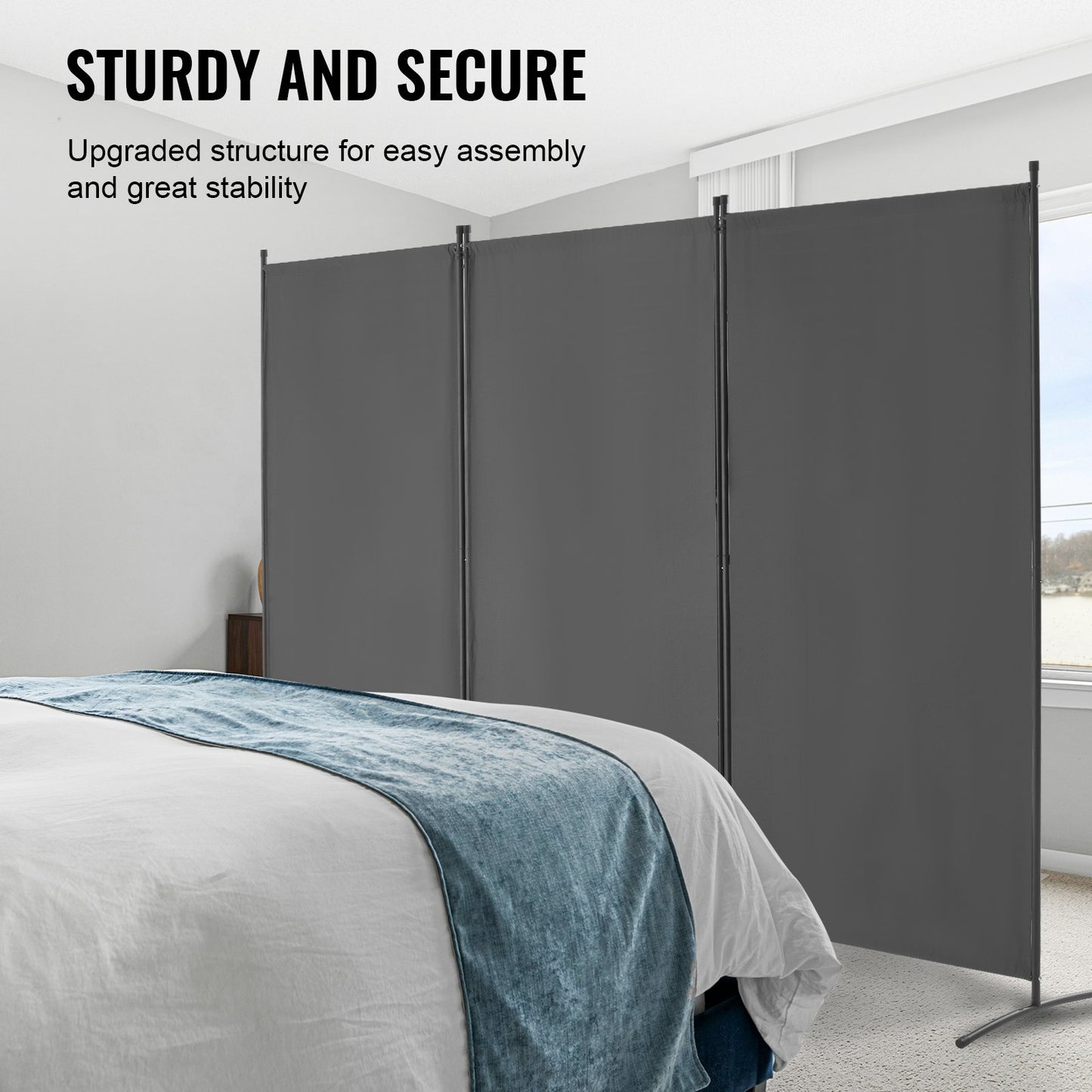 Room Divider, 3 Panels Room Divider, Folding Privacy Screen and Portable Partition Divider for Room Separation, Freestanding Room Partitions for Office, Bedroom, Study, Grey