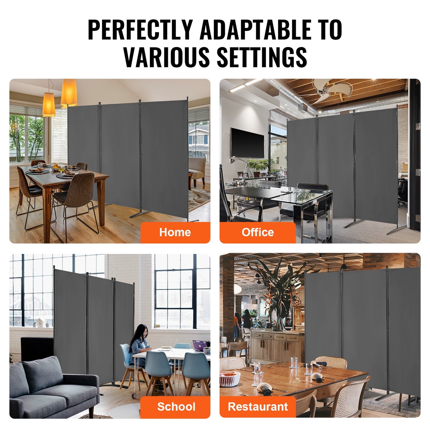 Room Divider, 3 Panels Room Divider, Folding Privacy Screen and Portable Partition Divider for Room Separation, Freestanding Room Partitions for Office, Bedroom, Study, Grey