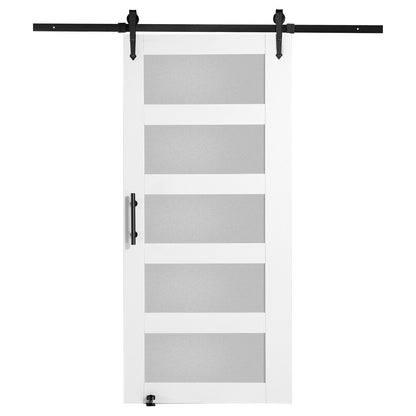 Barn Door and Hardware Kit, 42" x 84" Wood and Glass Sliding Barn Door, Smoothly and Quietly, Barn Door Kit with 8-in-1 Floor Guide and Door Handle, Spruce Wood Slab and Frosted Glass