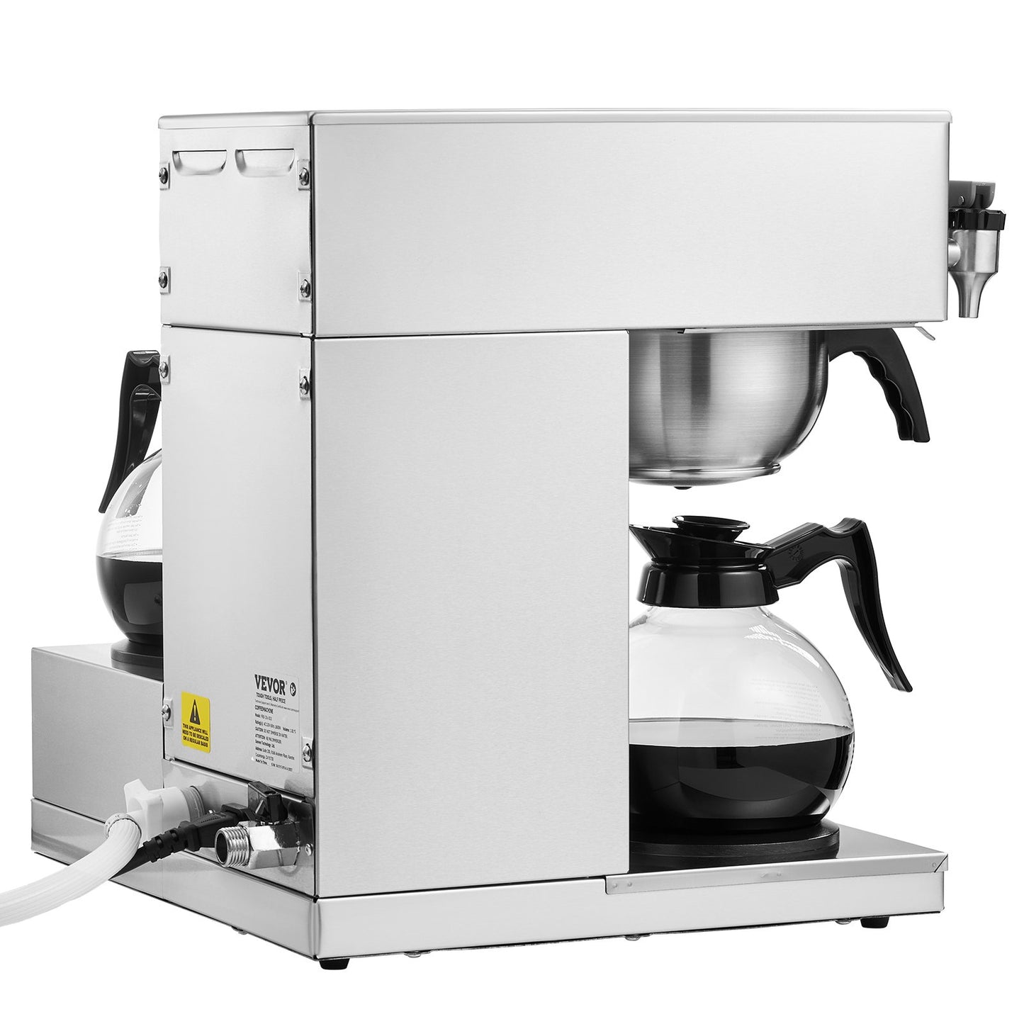 12 Cups Commercial Drip Coffee Maker, Coffee Maker Machine with 3 Glass Carafes and 3 Warmer Plates, Stainless Steel Pour Over Coffee Brewer for Restaurant, Office, Cafe