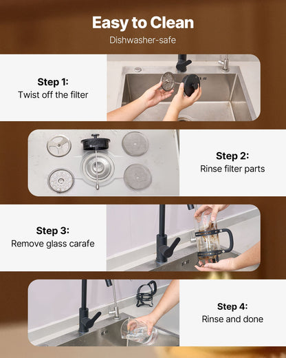 French Press Coffee Maker, 1 Liter Borosilicate Glass Coffee Press Tea Maker with Stainless Steel Filter, Large Glass French Presses Cold Brew for Camping Travel Home Kitchen, Silver