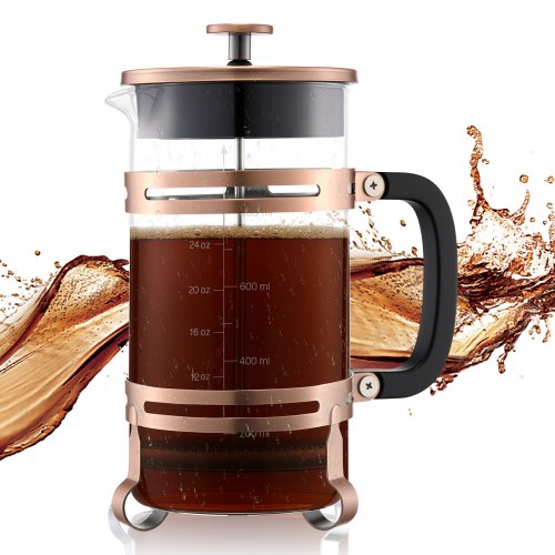 French-Press-Kaffeebereiter, 1 Liter, Borosilikatglas, mit Edelstahlfilter, große French Presses aus Glas für Cold Brew, ideal für Camping, Reisen, Zuhause und Küche, Kupfer