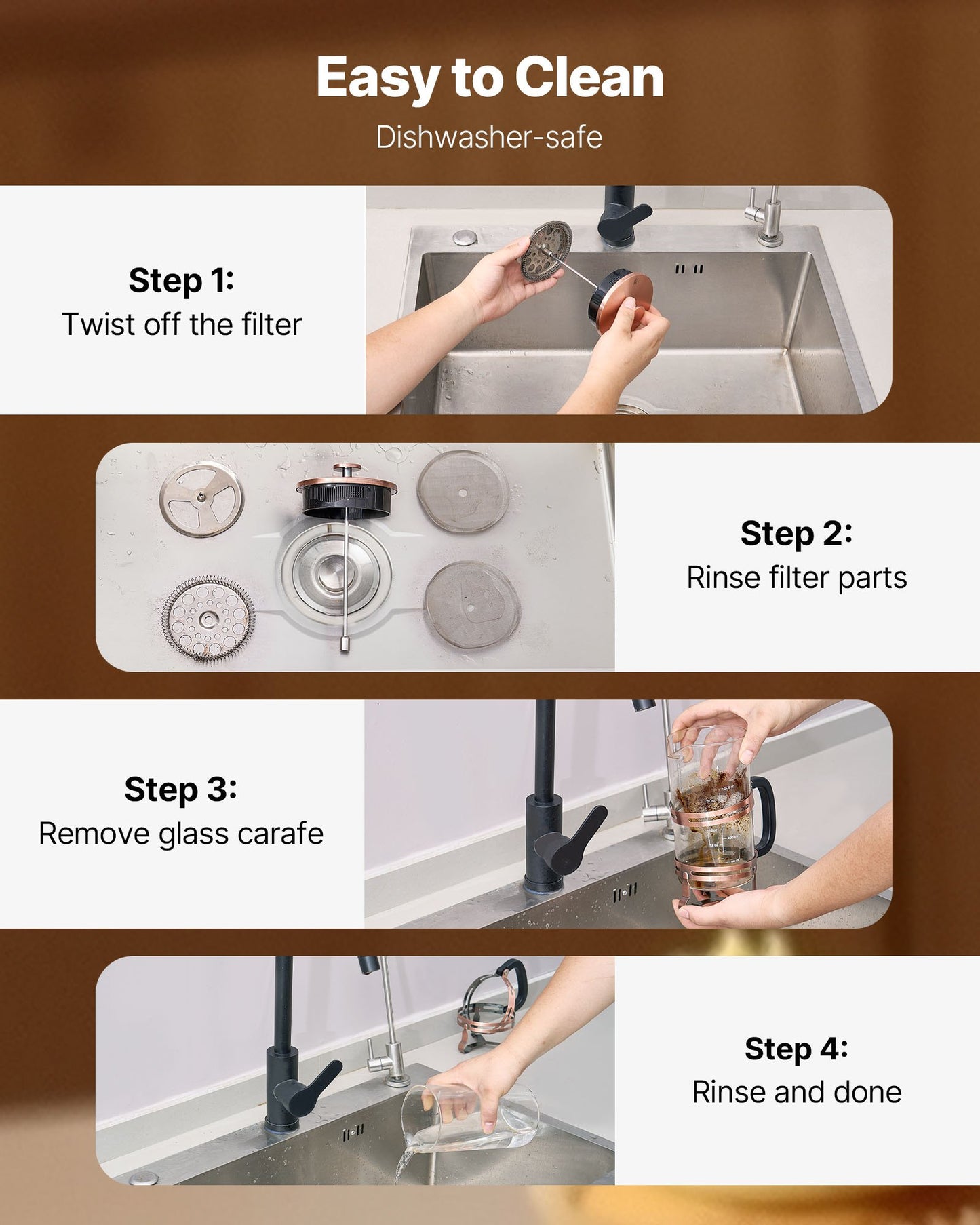 French-Press-Kaffeebereiter, 1 Liter, Borosilikatglas, mit Edelstahlfilter, große French Presses aus Glas für Cold Brew, ideal für Camping, Reisen, Zuhause und Küche, Kupfer