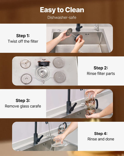 French-Press-Kaffeebereiter, 1 Liter, Borosilikatglas, mit Edelstahlfilter, große French Presses aus Glas für Cold Brew, ideal für Camping, Reisen, Zuhause und Küche, Kupfer