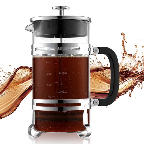 French-Press-Kaffeebereiter, 1 Liter, Borosilikatglas, mit Edelstahlfilter, große French Presse aus Glas für Cold Brew, ideal für Camping, Reisen, Zuhause und Küche, Silber