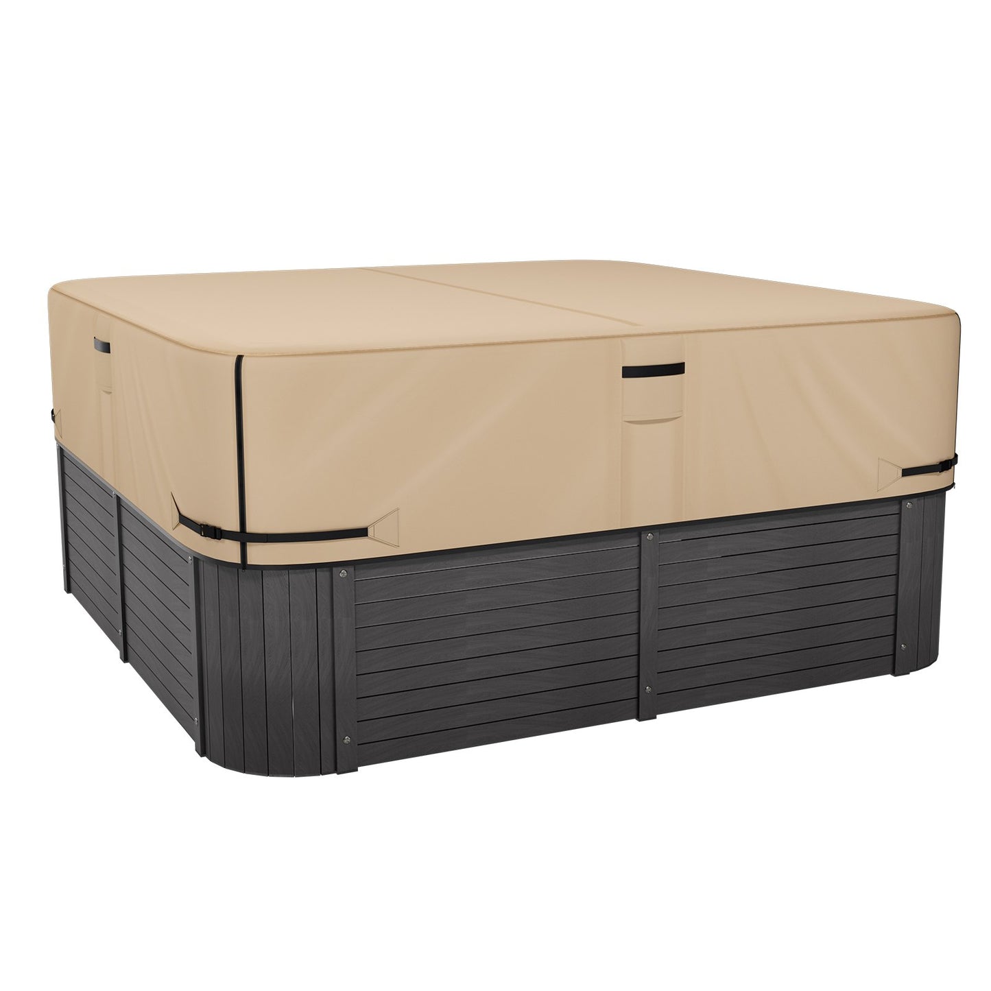 Outdoor Hot Tub Cover, 85x85x20in/2160x2160x508mm Weatherproof & Waterproof Hot Tub Cover Protector, 600D Heavy Duty Oxford Fabric and 950N Tearing Strength, Square Spa Covers for Hottub, Brown