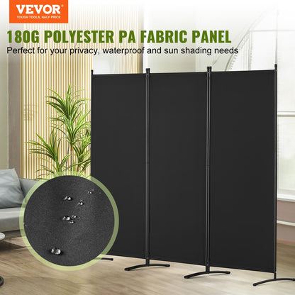 Room Divider, 3 Panel Room Dividers and Folding Privacy Screens, Fabric Partition Room Dividers for Office, Bedroom, Dining Room, Study, Freestanding, Black