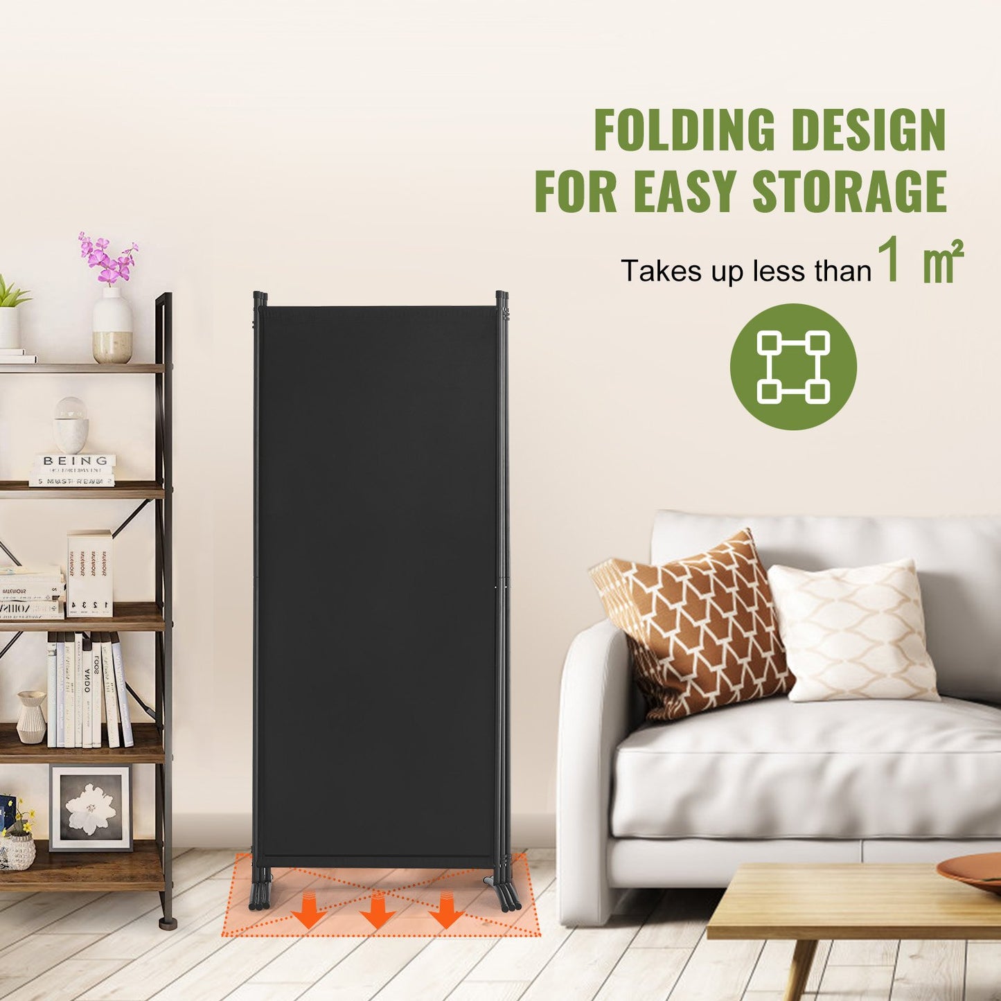 Room Divider, 3 Panel Room Dividers and Folding Privacy Screens, Fabric Partition Room Dividers for Office, Bedroom, Dining Room, Study, Freestanding, Black