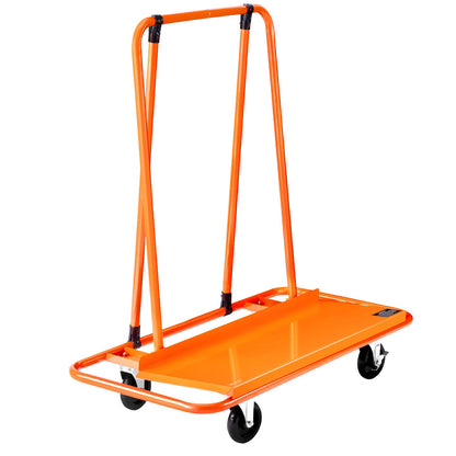 Drywall Cart Dolly, 816 kg Load Capacity, Steel Panel Dolly with 4 Swivel Casters, Durable & Long-lasting, Panel Truck Cart with Tie-Down Strap for Plywood, Plasterboard, Glass, Orange