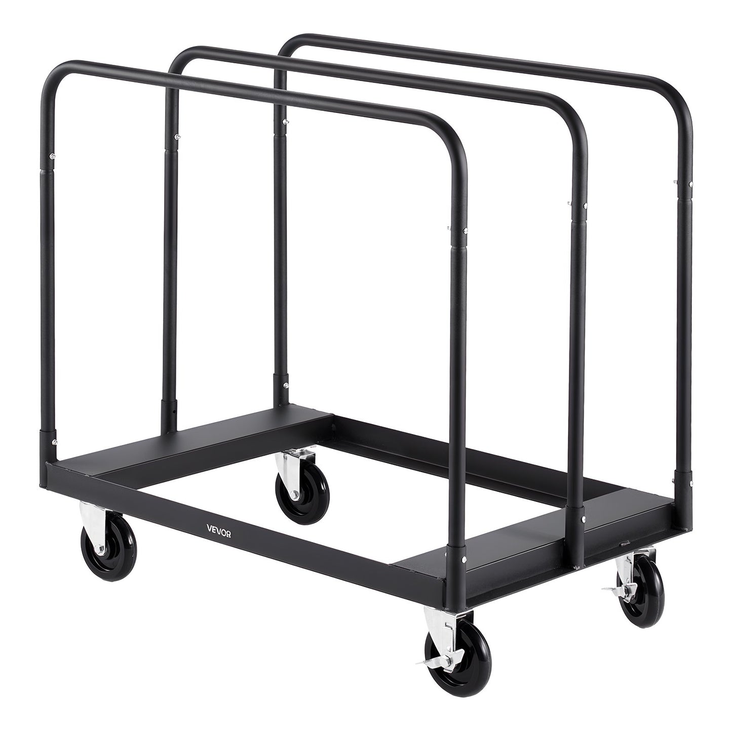 Drywall Cart Dolly, 816 kg Load Capacity, Steel Panel Truck Cart with 12.5 mm Swivel Casters, Lumber Drywall Dolly with with Tie-Down Strap & 3 Side Handrails for Factory, Warehouse, Garage, Black