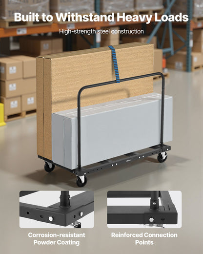 Drywall Cart Dolly, 816 kg Load Capacity, Steel Panel Truck Cart with 12.5 mm Swivel Casters, Lumber Drywall Dolly with Tie-Down Strap & 2 Side Handrails for Factory, Warehouse, Garage, Black