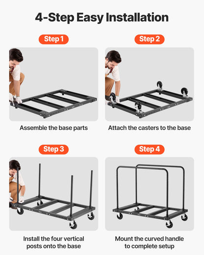 Drywall Cart Dolly, 816 kg Load Capacity, Steel Panel Truck Cart with 12.5 mm Swivel Casters, Lumber Drywall Dolly with Tie-Down Strap & 2 Side Handrails for Factory, Warehouse, Garage, Black
