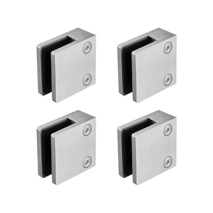 Glasklemme, 4 Stück quadratische Glasgeländerhalterung für 0,31"-0,47" gehärtetes Glas, Glasmontageklemme aus Edelstahl 304, Glasregalhalterung für Balkon, Garten, Pool, Treppe, Silber