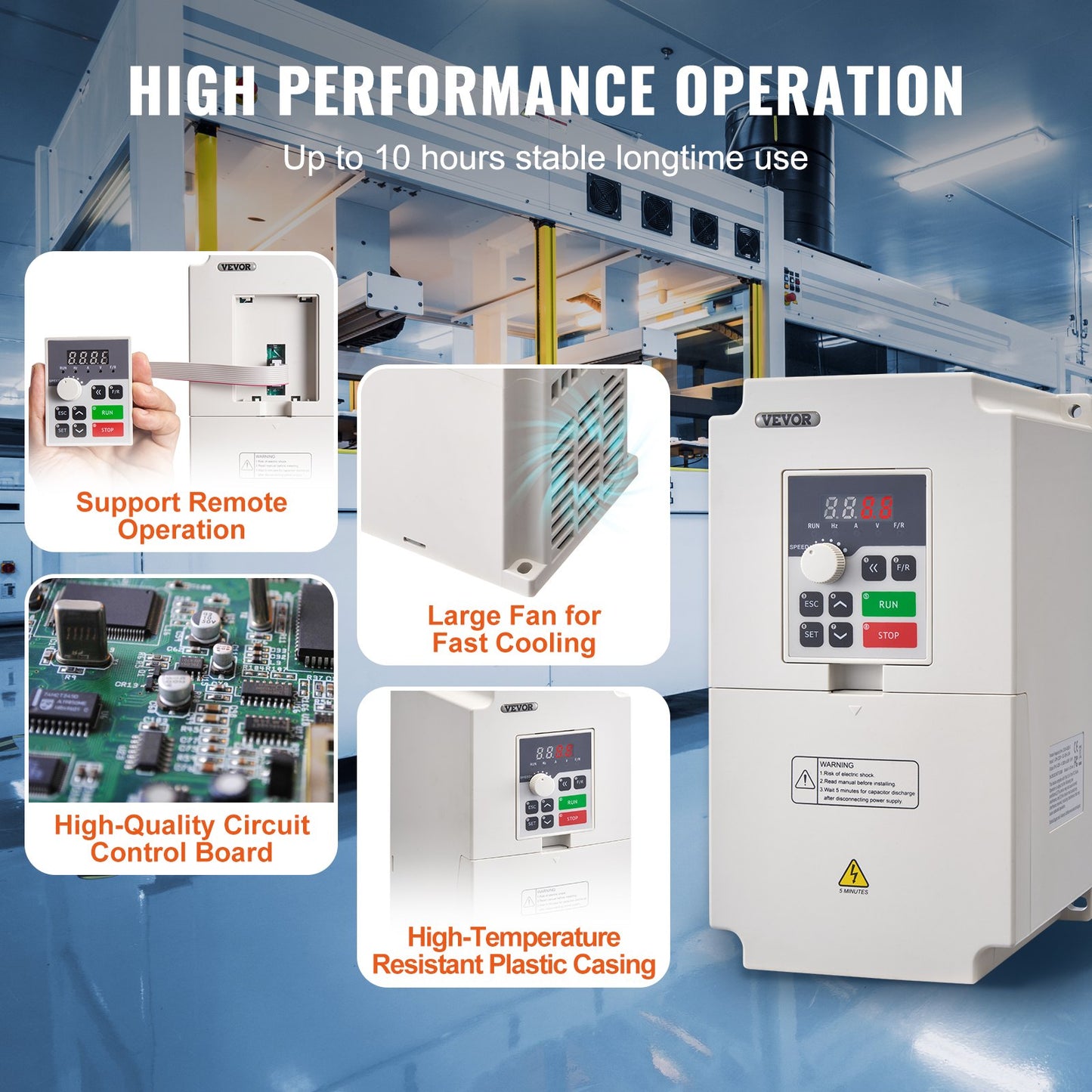 VFD 5HP, 4KW, 18A, 1 or 3 Phase AC 220V Input to 3 Phase AC 0~220V Output Variable Frequency Drive, 50/60Hz Input, 0-2000Hz Output VFD for Spindle Motor Speed Control