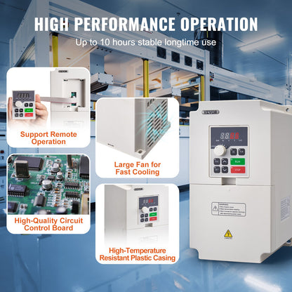 VFD 5HP, 4KW, 8.5A, 3 Phase AC 380V Input to 3 Phase AC 0 - 380V Output Variable Frequency Drive, 50/60Hz Input, 0-2000Hz Output VFD for Spindle Motor Speed Control