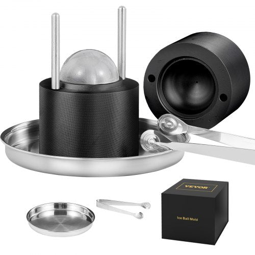 Ice Ball Press, 2.4" Ice Ball Maker, Aircraft Al Alloy Ice Ball Press Kit for 60mm Ice Sphere, Ice Press with Tong and Drip Tray, for Whiskey, Cocktail, Bourbon, Scot on Party & Holiday, Black