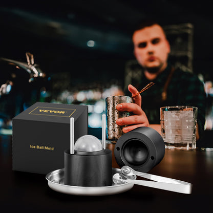 Ice Ball Press, 2.4" Ice Ball Maker, Aircraft Al Alloy Ice Ball Press Kit for 60mm Ice Sphere, Ice Press with Tong and Drip Tray, for Whiskey, Cocktail, Bourbon, Scot on Party & Holiday, Black