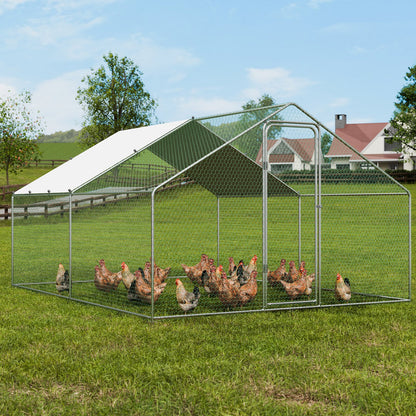 Large Metal Chicken Coop, 9.8x12.9x6.5 ft Walk-in Chicken Runs for Yard with Cover, Spire Roof Hen House with Security Lock for Outdoor and Backyard, Farm, Duck Rabbit Cage Poultry Pen