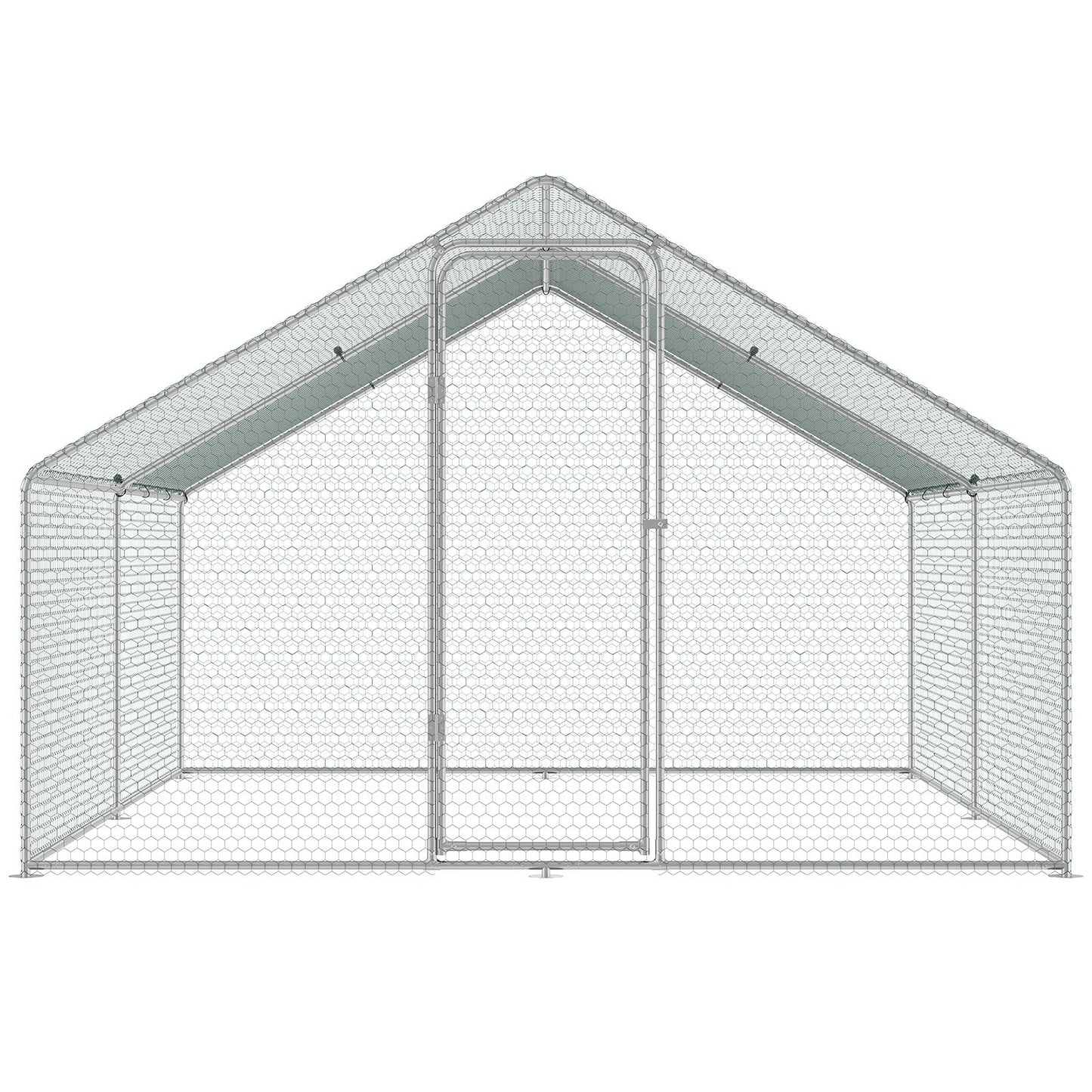 Large Metal Chicken Coop, 9.8x12.9x6.5 ft Walk-in Chicken Runs for Yard with Cover, Spire Roof Hen House with Security Lock for Outdoor and Backyard, Farm, Duck Rabbit Cage Poultry Pen