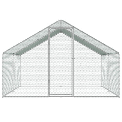 Large Metal Chicken Coop, 9.8x12.9x6.5 ft Walk-in Chicken Runs for Yard with Cover, Spire Roof Hen House with Security Lock for Outdoor and Backyard, Farm, Duck Rabbit Cage Poultry Pen