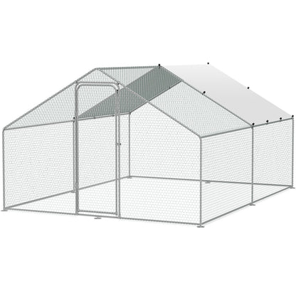 Large Metal Chicken Coop, 9.8x12.9x6.5 ft Walk-in Chicken Runs for Yard with Cover, Spire Roof Hen House with Security Lock for Outdoor and Backyard, Farm, Duck Rabbit Cage Poultry Pen