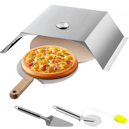 Pizzaofen-Set, Grillpizzaofen aus Edelstahl, Pizzabackofen-Set für die meisten 56 cm Holzkohlegrills, Grillpizzaofen-Set inklusive Pizzakammer, rundem 33 cm Pizzastein und 25 x 30 cm Pizzaschieber