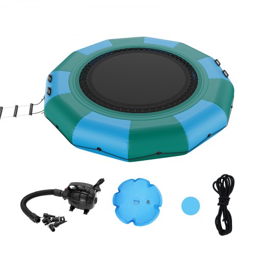 Inflatable Water Bouncer, 12ft Recreational Water Trampoline, Portable Bounce Swim Platform with 3-Step Ladder & Electric Air Pump, Kids Adults Floating Rebounder for Pool, Lake, Water Sports