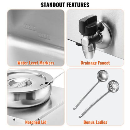 Electric Soup Warmer, Three 7.4QT Stainless Steel Round Pot, 1200W Commercial Food Warmer, 86~185°F Adjustable Temp, Bain Marie with Anti-Dry Burn and Reset Button, for Restaurant, Buffet