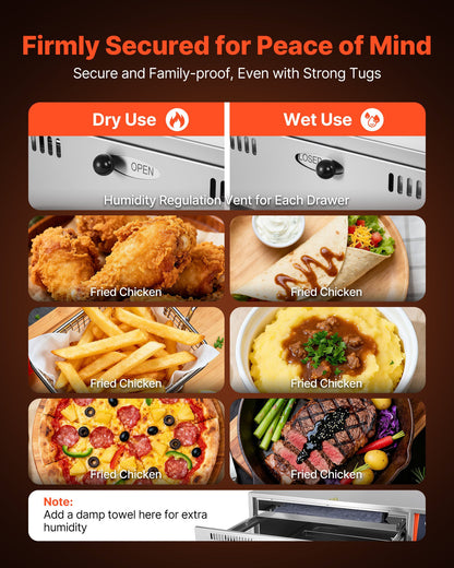 Commercial Electric Drawer Warmer, Three-Drawer Stainless Steel Food Warmer, Freestanding Standard Warming Drawer Cabinet, 30-85℃ Wide Temperature Range, for Restaurant, Hotel Buffet & Bakery