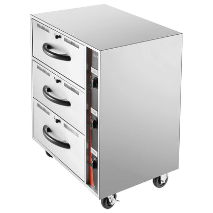 Commercial Electric Drawer Warmer, Three-Drawer Stainless Steel Food Warmer, Freestanding Standard Warming Drawer Cabinet, 30-85℃ Wide Temperature Range, for Restaurant, Hotel Buffet & Bakery