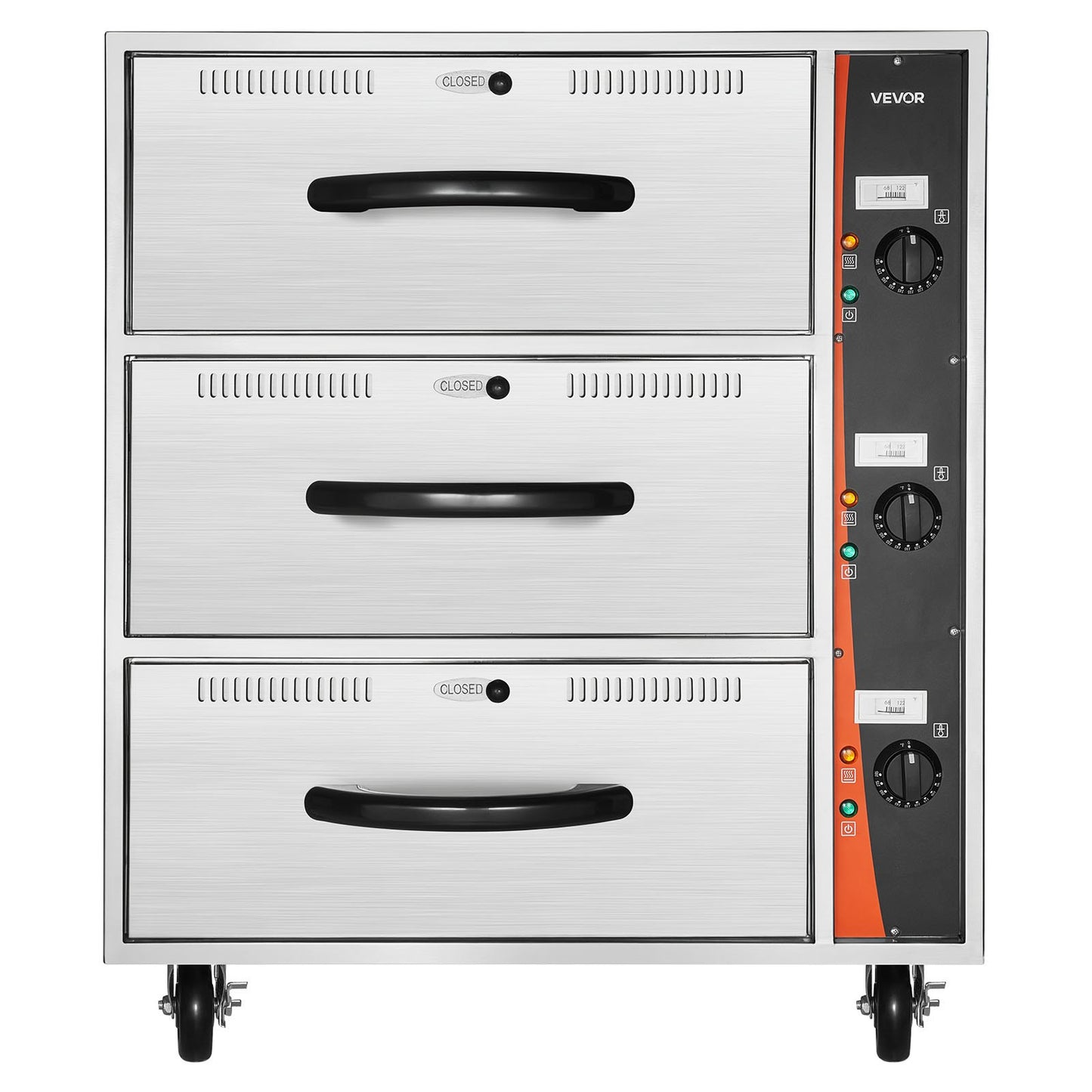 Commercial Electric Drawer Warmer, Three-Drawer Stainless Steel Food Warmer, Freestanding Standard Warming Drawer Cabinet, 30-85℃ Wide Temperature Range, for Restaurant, Hotel Buffet & Bakery