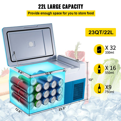 Car Refrigerator 22L Compressor Portable Small Refrigerator Car Refrigerator Freezer Vehicle Car Truck RV Boat Mini Electric Cooler for Driving Travel Fishing Outdoor and Home Use