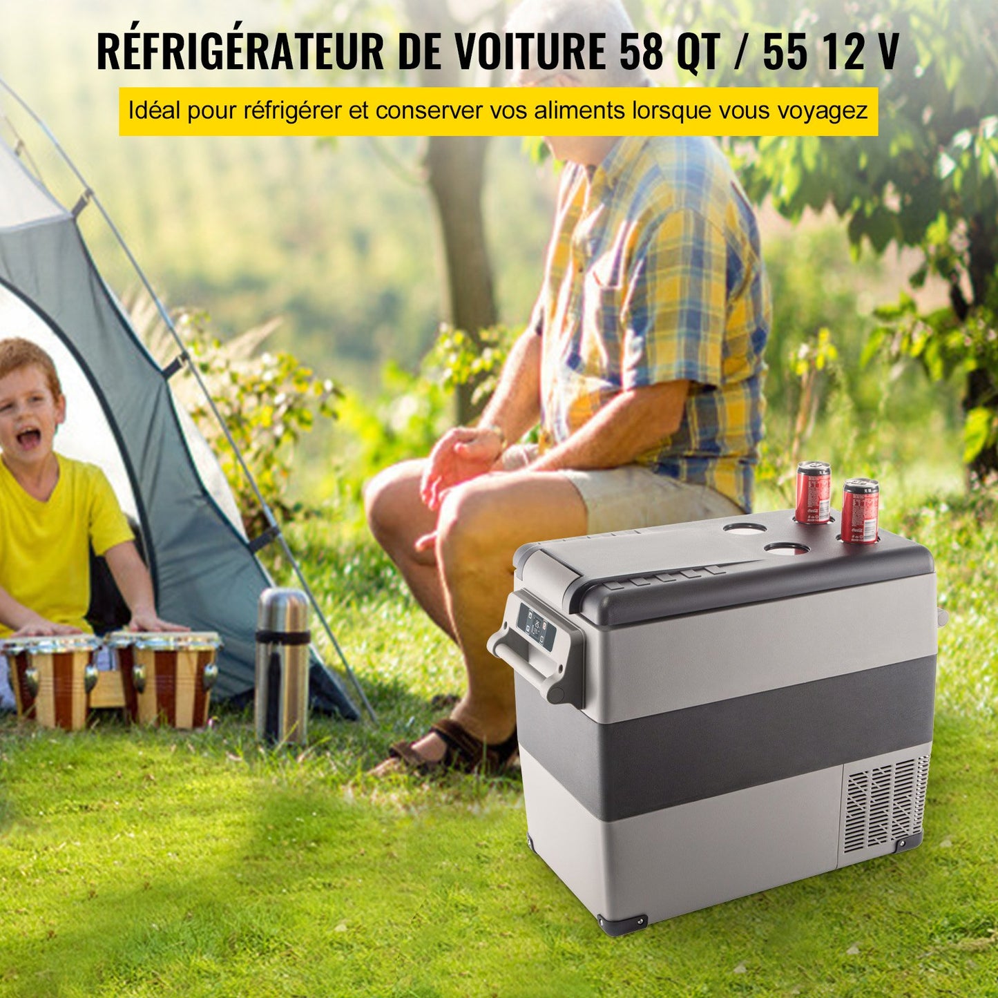 Car Refrigerator 55L Compressor Portable Small Refrigerator Car Refrigerator Freezer Vehicle Car Truck RV Boat Mini Electric Cooler for Driving Travel Fishing Outdoor and Home Use