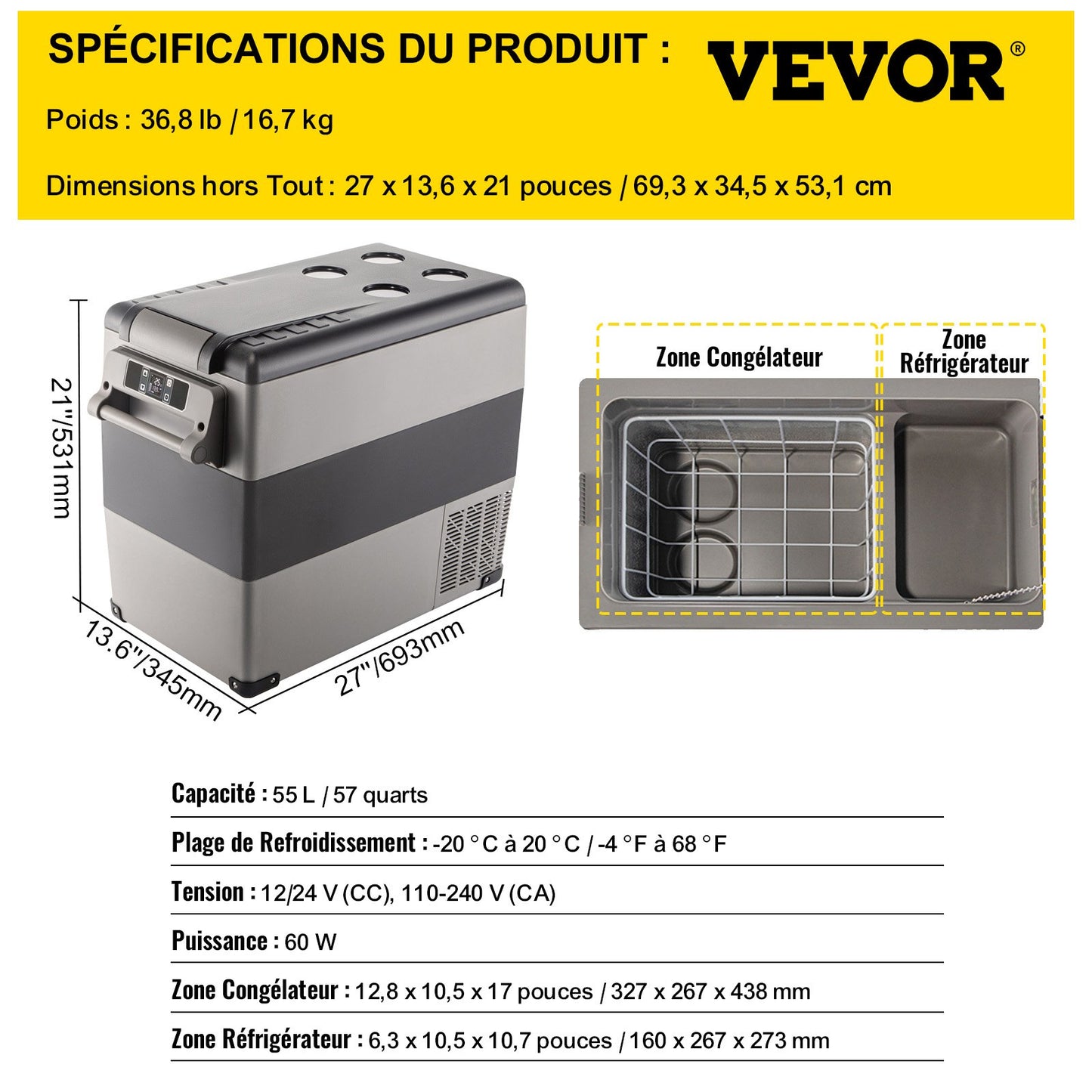 Car Refrigerator 55L Compressor Portable Small Refrigerator Car Refrigerator Freezer Vehicle Car Truck RV Boat Mini Electric Cooler for Driving Travel Fishing Outdoor and Home Use