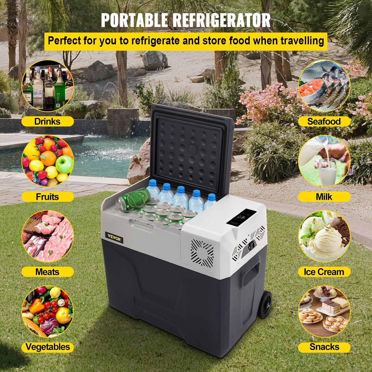 Car Refrigerator 50L Compressor Portable Small Refrigerator Car Refrigerator Freezer Vehicle Car Truck RV Boat Mini Electric Cooler for Driving Travel Fishing Outdoor and Home Use