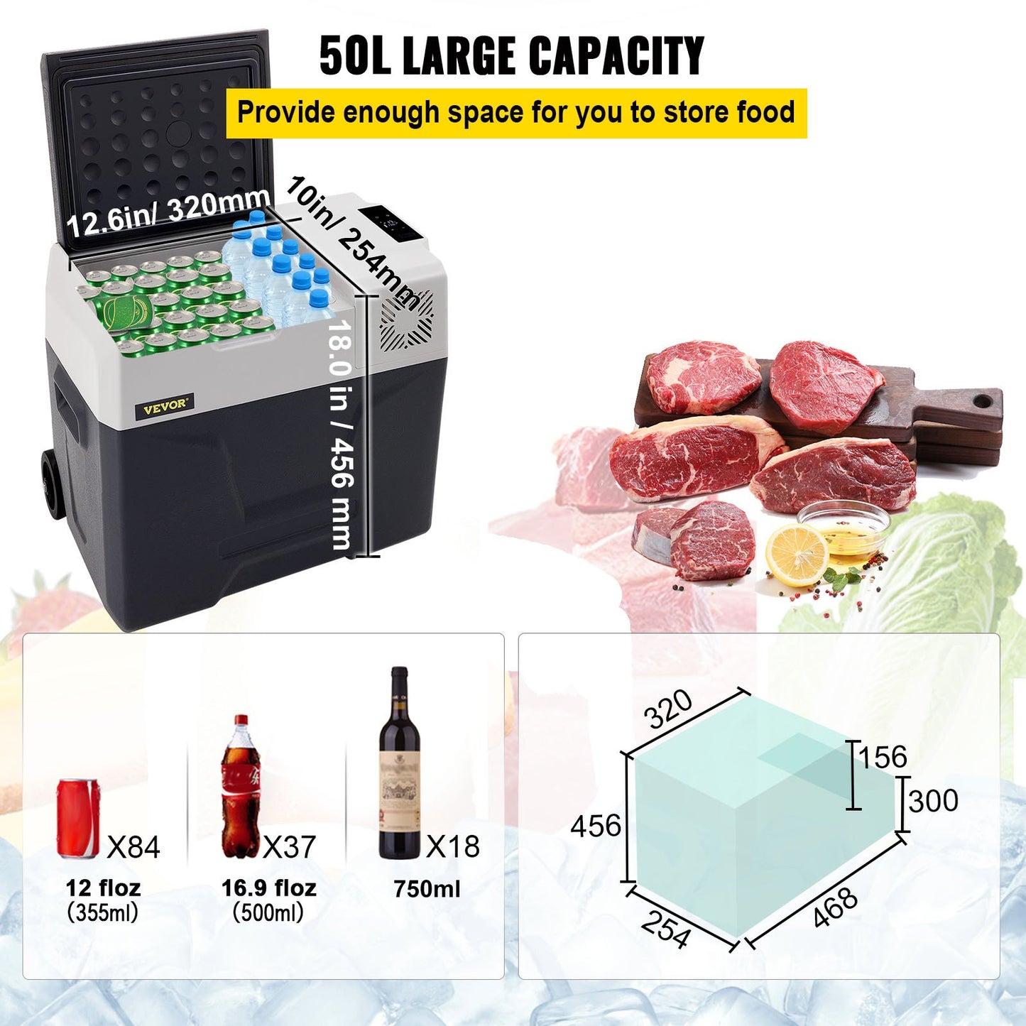 Car Refrigerator 50L Compressor Portable Small Refrigerator Car Refrigerator Freezer Vehicle Car Truck RV Boat Mini Electric Cooler for Driving Travel Fishing Outdoor and Home Use