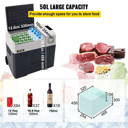 Car Refrigerator 50L Compressor Portable Small Refrigerator Car Refrigerator Freezer Vehicle Car Truck RV Boat Mini Electric Cooler for Driving Travel Fishing Outdoor and Home Use