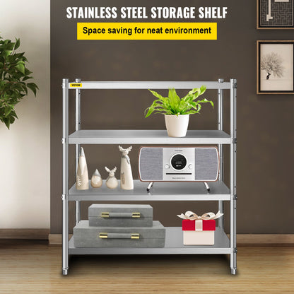 Stainless Steel Shelving, 118.9 x 47 cm 4 Tier Adjustable Shelf Storage Unit, Stainless Steel Heavy Duty Shelving for Kitchen Commercial Office Garage Storage 149.7 kg Per Shelf