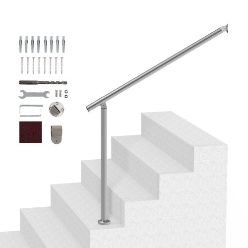 Handrails for Outdoor Steps, 39.4in / 100cm Deck Railing Kit Wall Floor Mounted, Railings for Outside Steps with Installation Kit, Hand Rails for Seniors,Porch Railing & Deck Rail Kit, Silver