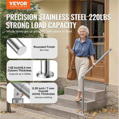 Handrails for Outdoor Steps, 39.4in / 100cm Deck Railing Kit Wall Floor Mounted, Railings for Outside Steps with Installation Kit, Hand Rails for Seniors,Porch Railing & Deck Rail Kit, Silver