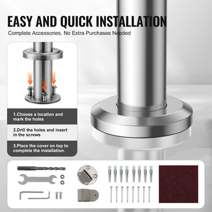 Handrails for Outdoor Steps, 39.4in / 100cm Deck Railing Kit Wall Floor Mounted, Railings for Outside Steps with Installation Kit, Hand Rails for Seniors,Porch Railing & Deck Rail Kit, Silver