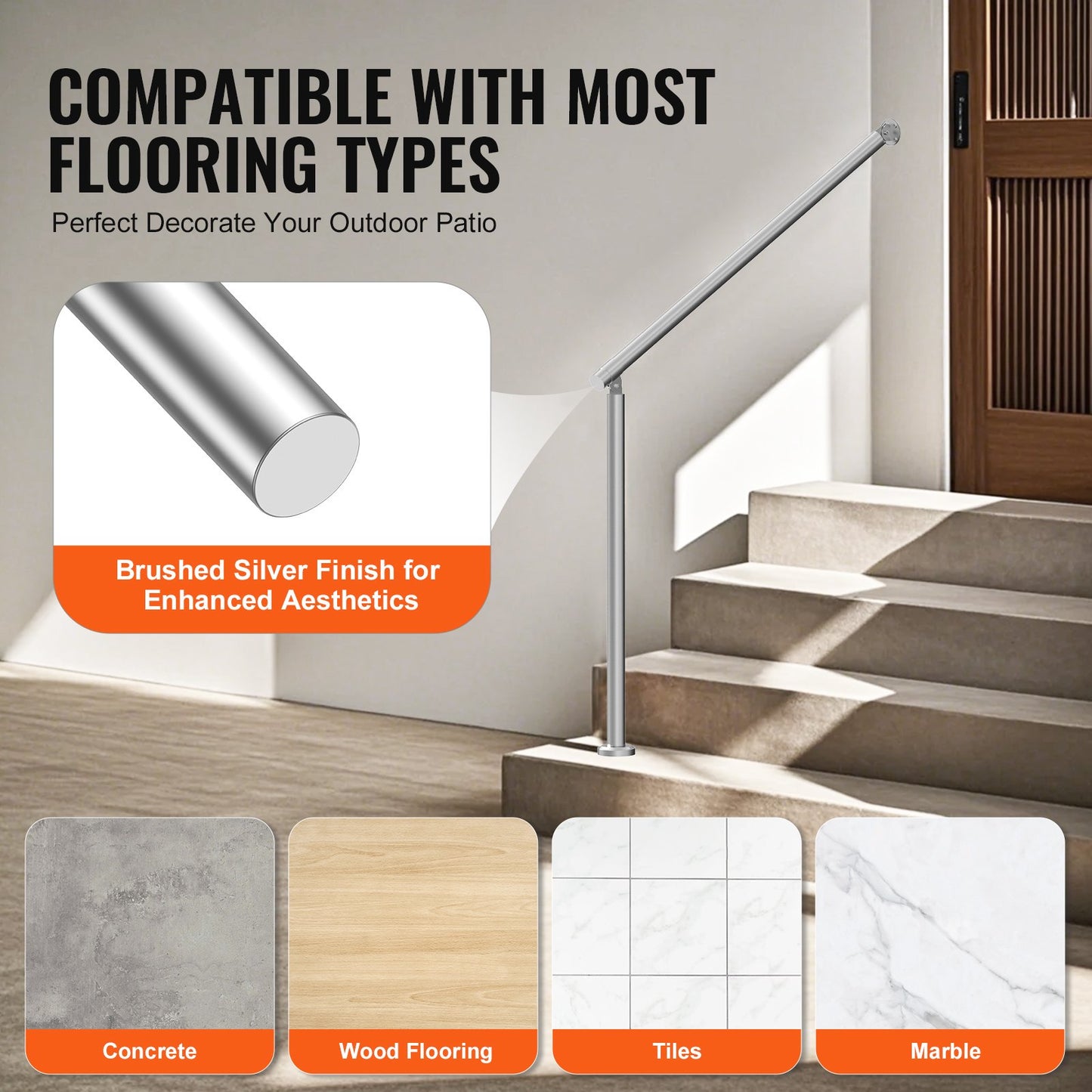 Handrails for Outdoor Steps, 39.4in / 100cm Deck Railing Kit Wall Floor Mounted, Railings for Outside Steps with Installation Kit, Hand Rails for Seniors,Porch Railing & Deck Rail Kit, Silver