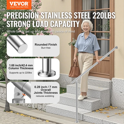 Handrails for Outdoor Steps, 47.3in / 120cm Deck Railing Kit Wall Floor Mounted, Railings for Outside Steps with Installation Kit, Hand Rails for Seniors,Porch Railing & Deck Rail Kit, Silver