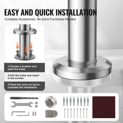 Handrails for Outdoor Steps, 47.3in / 120cm Deck Railing Kit Wall Floor Mounted, Railings for Outside Steps with Installation Kit, Hand Rails for Seniors,Porch Railing & Deck Rail Kit, Silver