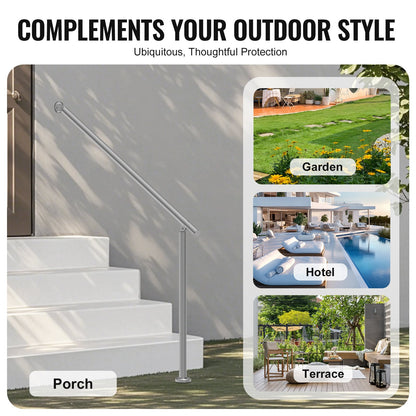 Handrails for Outdoor Steps, 47.3in / 120cm Deck Railing Kit Wall Floor Mounted, Railings for Outside Steps with Installation Kit, Hand Rails for Seniors,Porch Railing & Deck Rail Kit, Silver