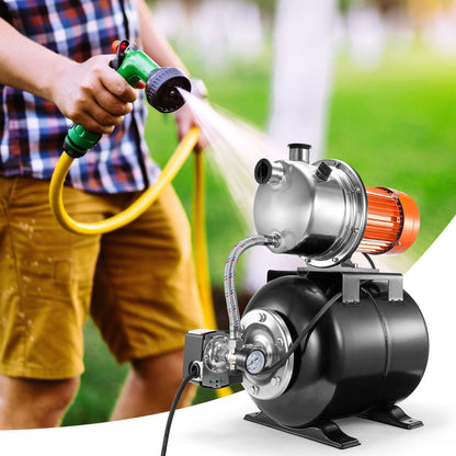 1193W(1.6 HP) Shallow Well Pump with Pressure Tank, 83 L/min(1320 GPH), Automatic Irrigation Water Booster Pump with 19L(5-Gal) Tank 2/3.4 bar(30/50 PSI) Pressure Switch, Stainless Steel Pump Head for Home Garden Lawn