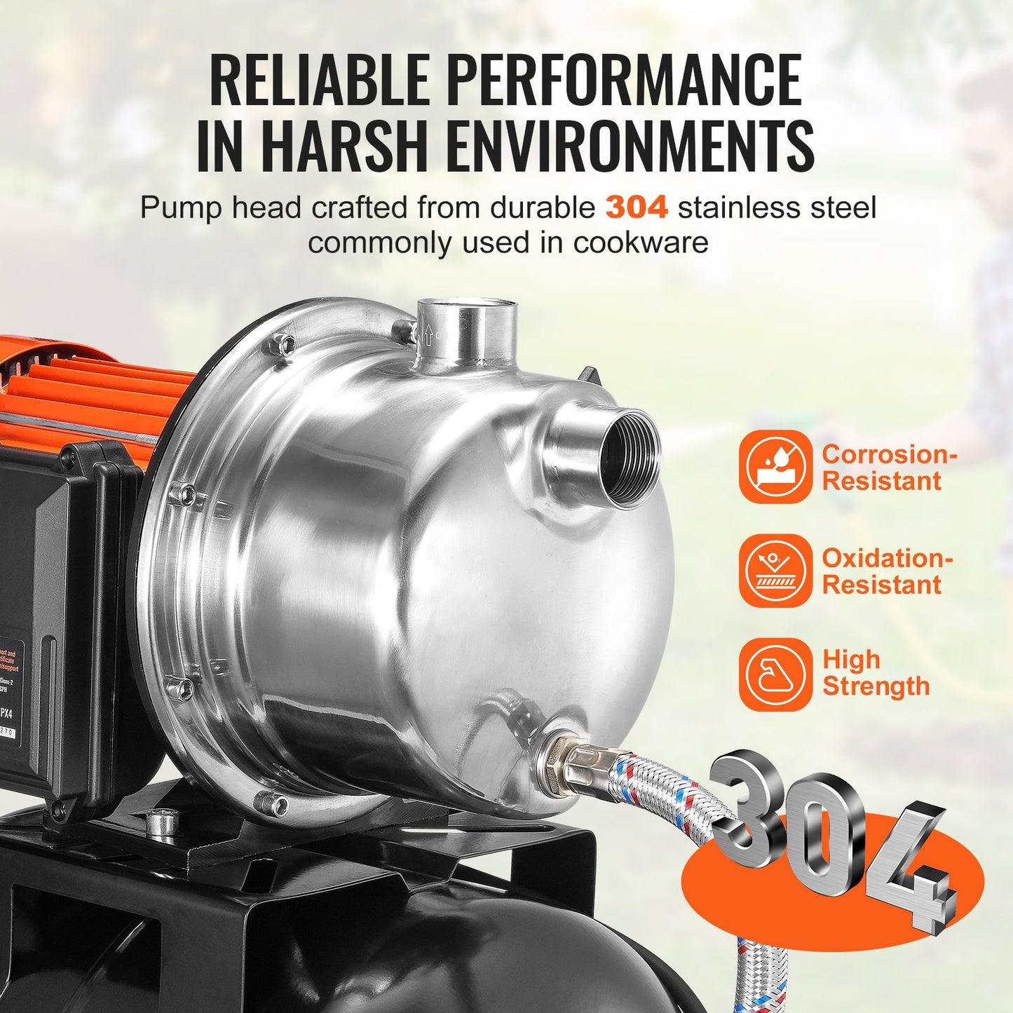 745 W(1 HP) Shallow Well Pump with Pressure Tank, 63 L/min(1000 GPH), Automatic Irrigation Water Booster Pump with 40 m(130 ft) Head Lift 1.4/2.8 bar(20/40 PSI) Pressure Switch, 304 Stainless Steel Pump Head for Home Garden Lawn