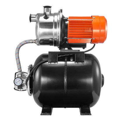 745 W(1 HP) Shallow Well Pump with Pressure Tank, 63 L/min(1000 GPH), Automatic Irrigation Water Booster Pump with 40 m(130 ft) Head Lift 1.4/2.8 bar(20/40 PSI) Pressure Switch, 304 Stainless Steel Pump Head for Home Garden Lawn