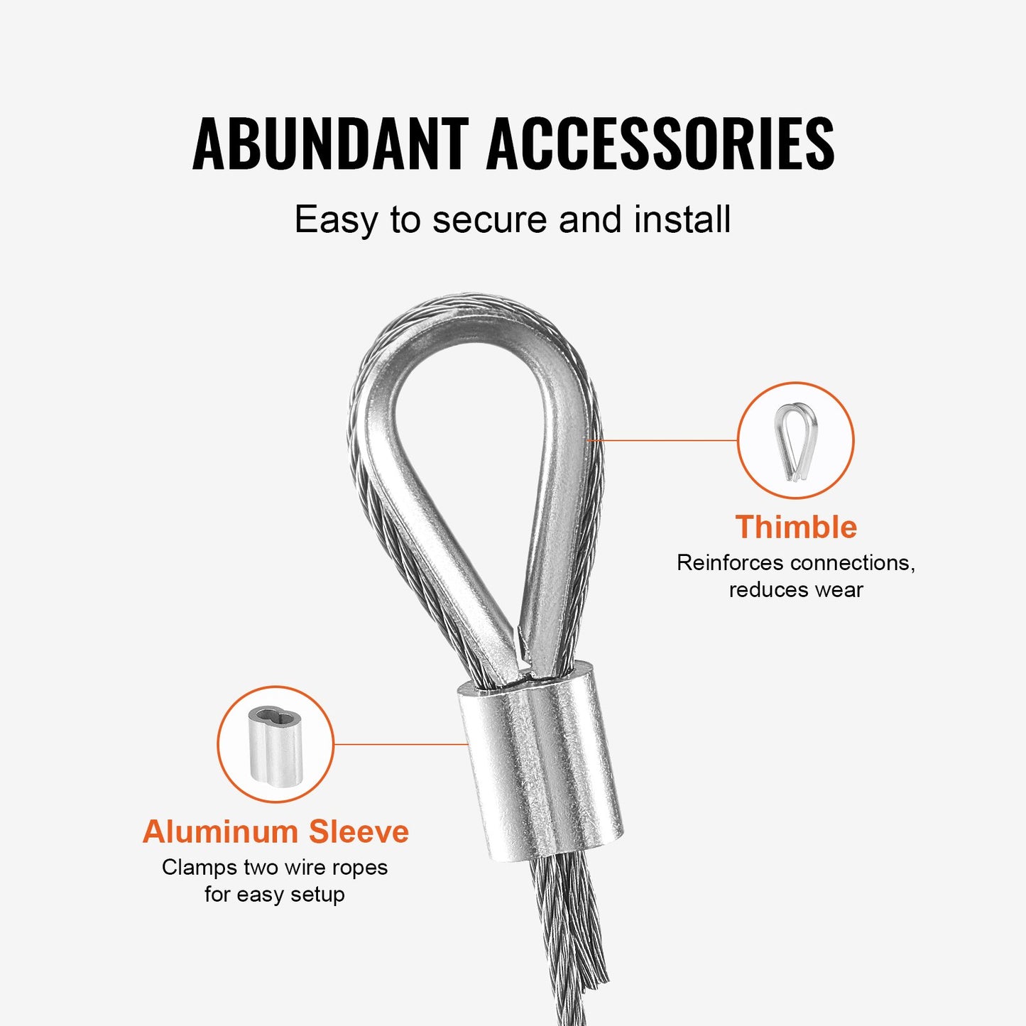 Drahtseil-Set, 1/16" 330 ft Edelstahlseil 304 mit 80 Hülsen und 20 Kauschen, 450 lbs Bruchfestigkeit, 7x7 Litzen, Marine- und Flugzeugqualität für Handläufe, Treppen, Terrassen, Zäune und Außenbereiche